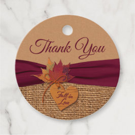 Fall i Kärlek, Höst löv, Burlap Bröllop Gåvor Etiketter