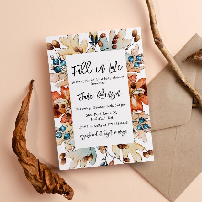 Fall i Kärlek hösthösten: Foliage Berries Baby Sho Inbjudningar (Skapare uppladdad)