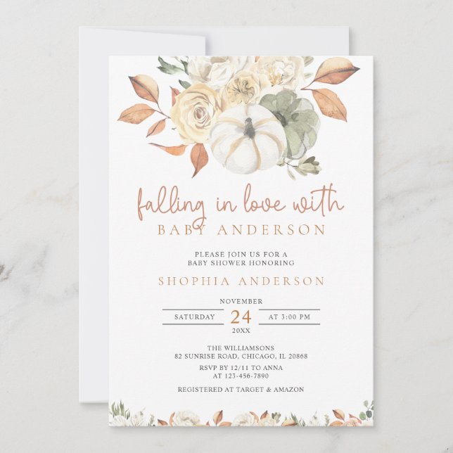 Fall i Kärlek höstpumpa in babyutsändning Inbjudningar (Framsida)