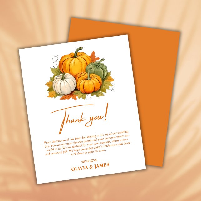 Fall i Kärlek Höstpumpkin Bröllop - tackkort (Fall in Love Autumn Rustic Pumpkin Fall Wedding Thank You Card  )