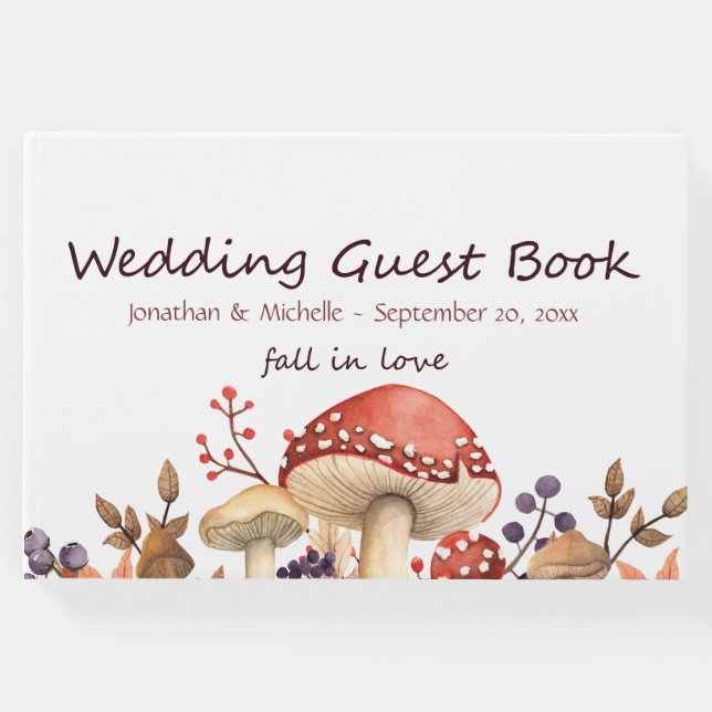 Fall i Kärlek Höstsvampar och plantor i Bröllop Gästböcker (Framsida)