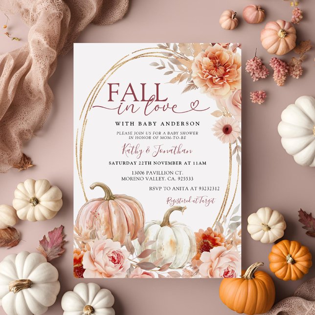 Fall i Kärlek Ivory Beige Pumpkin Baby Shower Inbjudningar (Skapare uppladdad)