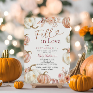 Fall i Kärlek Ivory Beige Pumpkin Baby Shower Inbjudningar