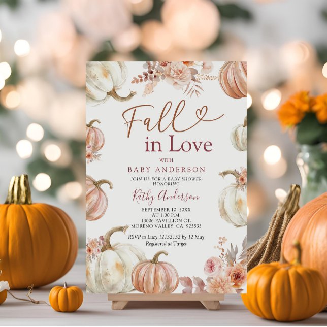Fall i Kärlek Ivory Beige Pumpkin Baby Shower Inbjudningar (Skapare uppladdad)