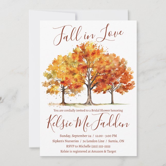 Fall i Kärlek, Maple Träd, HöstMöhippan Inbjudningar (Framsida)