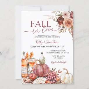 Fall i Kärlek Marsala Blommigt Pumpkin Förlovning Inbjudningar