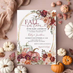 Fall i Kärlek Marsala Pumpkin Blommigt Baby Shower Inbjudningar
