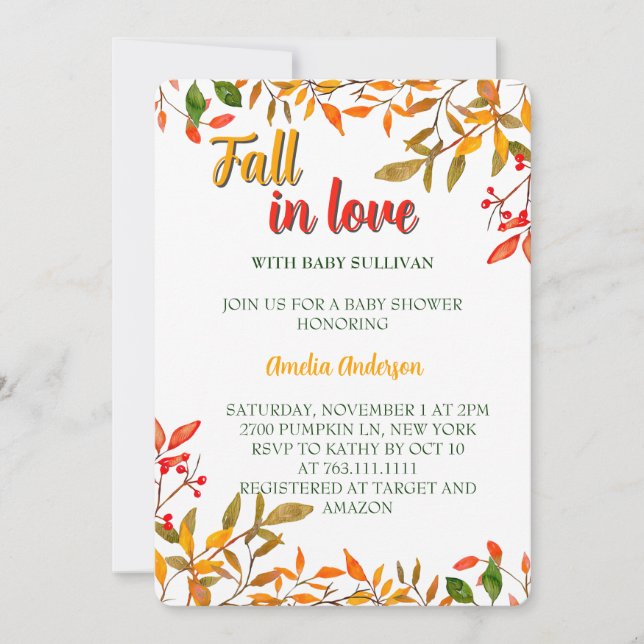 Fall i Kärlek med Baby Höst löv babyskor Inbjudningar (Framsida)