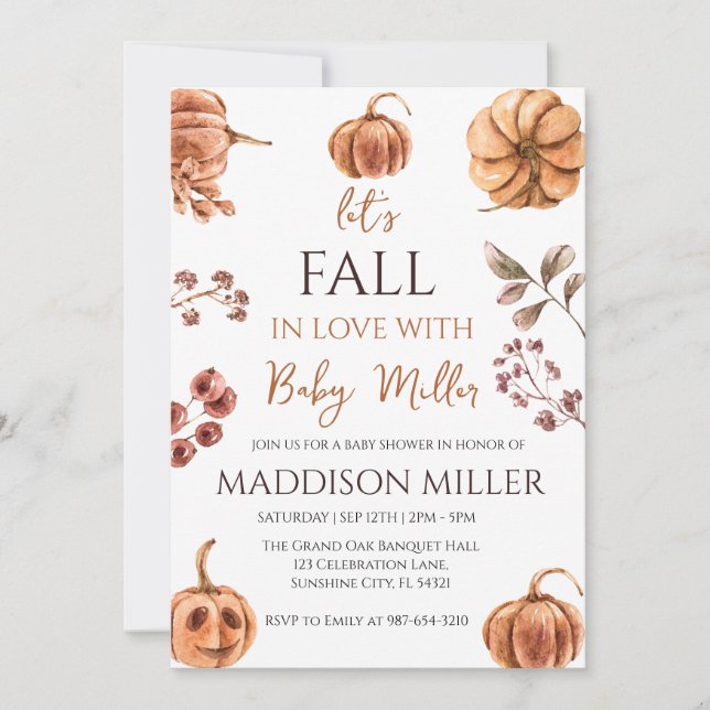 Fall i Kärlek med Baby,Pumpkin Baby Shower Inbjudningar (Framsida)