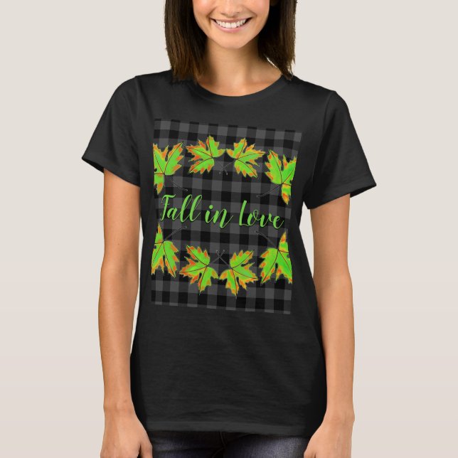 Fall i Kärlek med Grönt Maple Löv T Shirt (Framsida)
