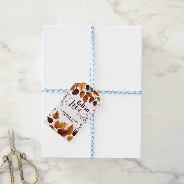 Fall i Kärlek med Höst löv babyskor Presentetikett (Med Snöre)