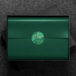 Fall i Kärlek med hösten | Jade Grönt och Guld Runt Klistermärke