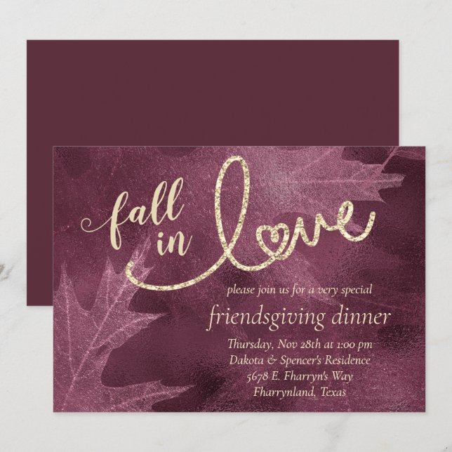 Fall i Kärlek med hösten | Mulberry Friendsgiving Inbjudningar (Fram/baksida)