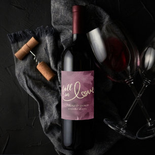 Fall i Kärlek med hösten Mulberry Guld Bröllop Vinflaska Etikett