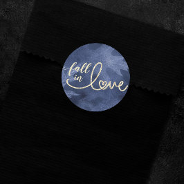 Fall i Kärlek med hösten | Tunga Blå och Guld Runt Klistermärke