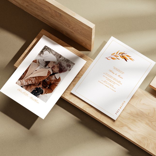 Fall i Kärlek med höstmoderns minimalistiska Bröll Inbjudningar (Fall in Love with Autumn Modern Minimalist Wedding Invitation Personalized)