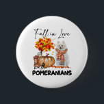 Fall i Kärlek med pomeranianer fallande pumpor Knapp<br><div class="desc">Fall i Kärlek med pomeranians fallande Thanksgiving av pumpor</div>
