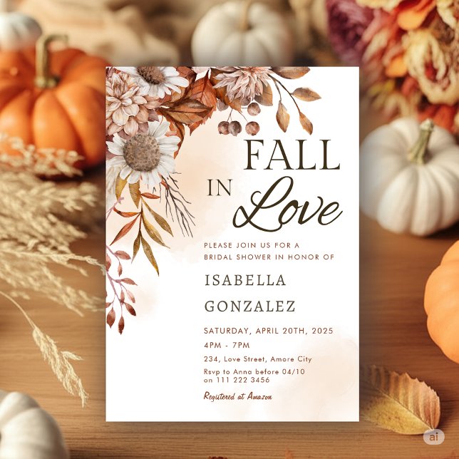 Fall i Kärlek Möhippa Boho Rust Solros Inbjudningar (Fall in Love Bridal Shower Boho Rust Rust Sunflower Invitation)