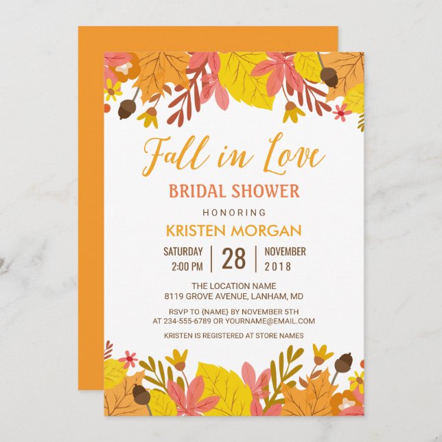 Fall i Kärlek Möhippa Gracnice Höst löv Inbjudningar (Fram/baksida)