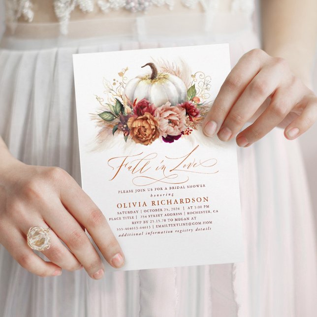 Fall i Kärlek Möhippa Rust Flowers Pumpkin Inbjudningar (Fall in Love Bridal Shower Invitations)