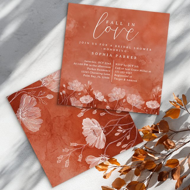 Fall i Kärlek Möhippa Terracotta Blommigt Inbjudningar (Fall In Love - Invite)