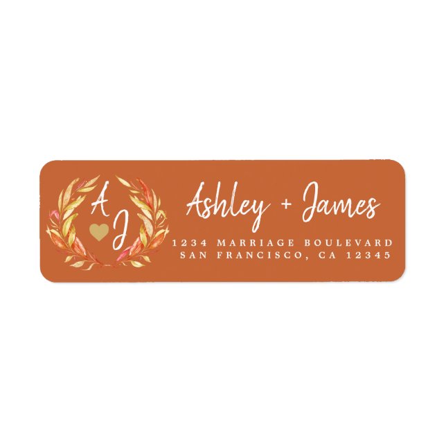 Fall i Kärlek Monogram Bröllop Returadress Etikett (Framsidan)