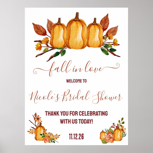 Fall i Kärlek, Orange Pumpkin, Blommigt Möhippa Poster (Framsidan)