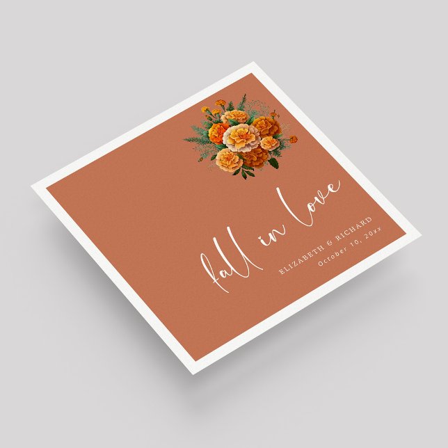 Fall i Kärlek på Terracotta: Unikt skript Bröllop Pappersservett (Fall in Love on Terracotta: Unique Script Wedding Napkins)