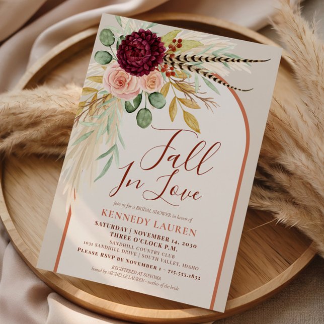 Fall i Kärlek Pampas Blommigt Rust Arch Möhippa Inbjudningar (Skapare uppladdad)