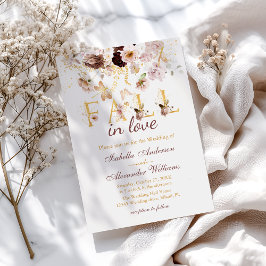 Fall i Kärlek  Peony & Guld Burgundy Bröllop Inbjudningar