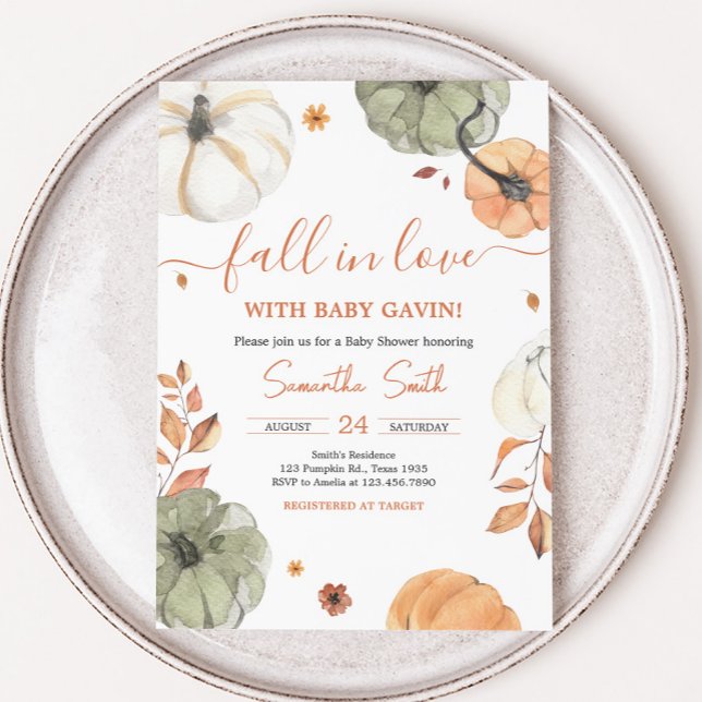 Fall i Kärlek Pumpkin Baby Shower Inbjudningar (Pumpkin Baby Shower Invitation)