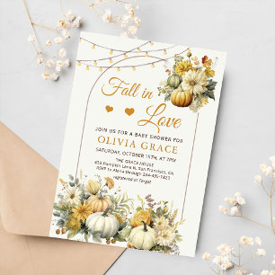 Fall i Kärlek Pumpkin Blommigt Autumn Baby Shower Inbjudningar