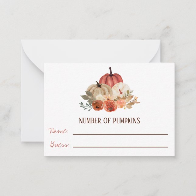 Fall i Kärlek, Pumpkin Blommigt Baby Shower Game Anteckningskort (Framsida)
