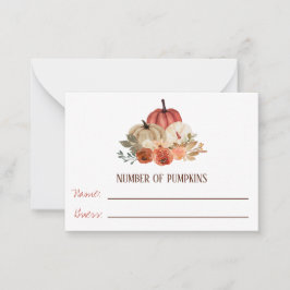 Fall i Kärlek, Pumpkin Blommigt Baby Shower Game Anteckningskort