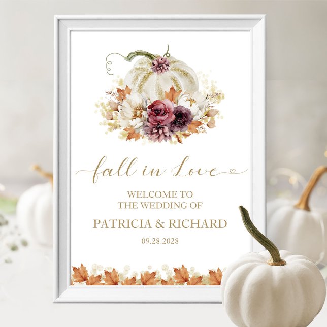 Fall i Kärlek Pumpkin Blommigt Bröllop Välkommen Poster (Skapare uppladdad)