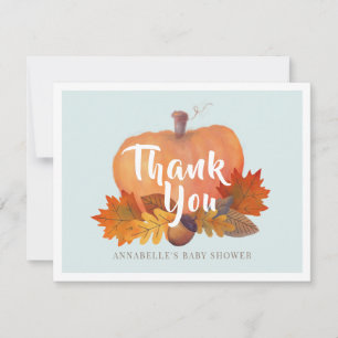 Fall i Kärlek Pumpkin Blue Baby Shower Tack Anteckningskort