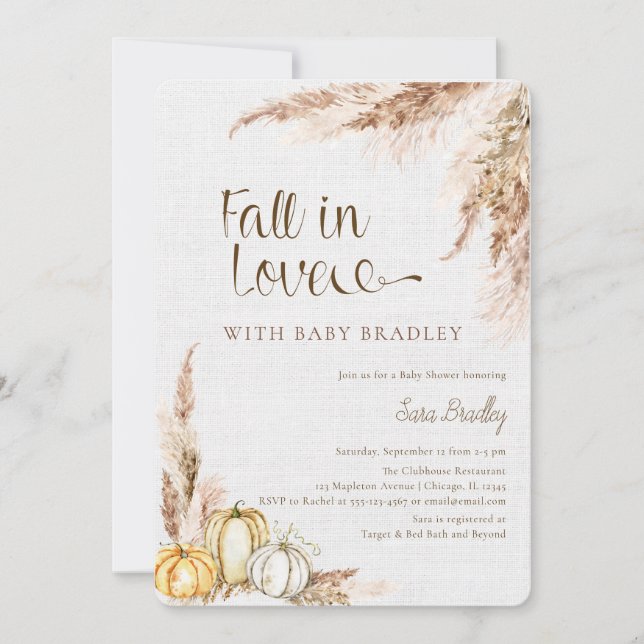 Fall i kärlek Pumpkin Boho pampas babydusch Inbjudningar (Framsida)