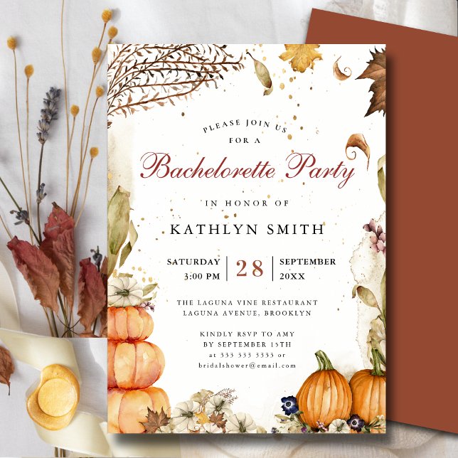 Fall i Kärlek Pumpkin Botanical Bachelorette Party Inbjudningar (Skapare uppladdad)