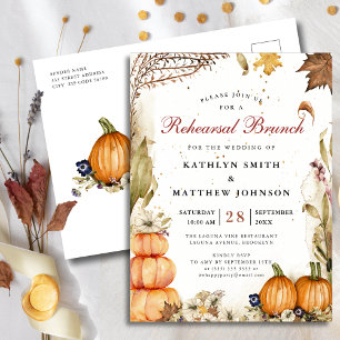 Fall i Kärlek Pumpkin Botanical Rehearsal Brunch Inbjudan Vykort