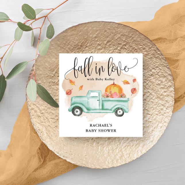 Fall i Kärlek Pumpkin Farm Lastbil Baby Shower Pappersservett (Beautiful napkins for your fall themed baby shower.)