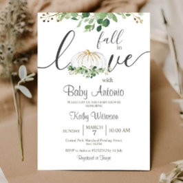 Fall i Kärlek Pumpkin Grey Blommigt Baby Shower Inbjudningar