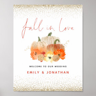 Fall i Kärlek Pumpkin Guld Glitter Välkomstanföran Poster