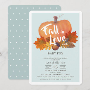 Fall i Kärlek Pumpkin Höst löv Blue Baby Shower Inbjudningar