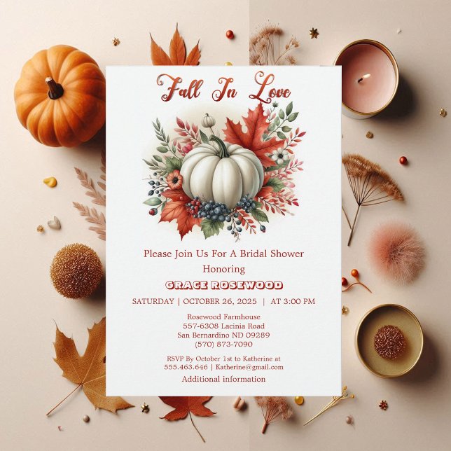 Fall i Kärlek Pumpkin Land Rustic Möhippa Inbjudningar (Fall In Love White Pumpkin Botanical Boho Rustic Invitation)