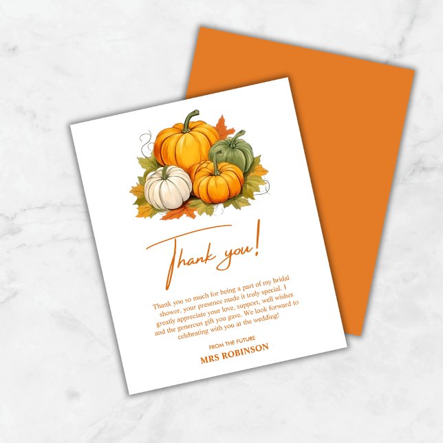 Fall i Kärlek Pumpkin Möhippa Tack för ditt kort (Budget Fall in Love Pumpkin Bridal Shower Thank You Card )