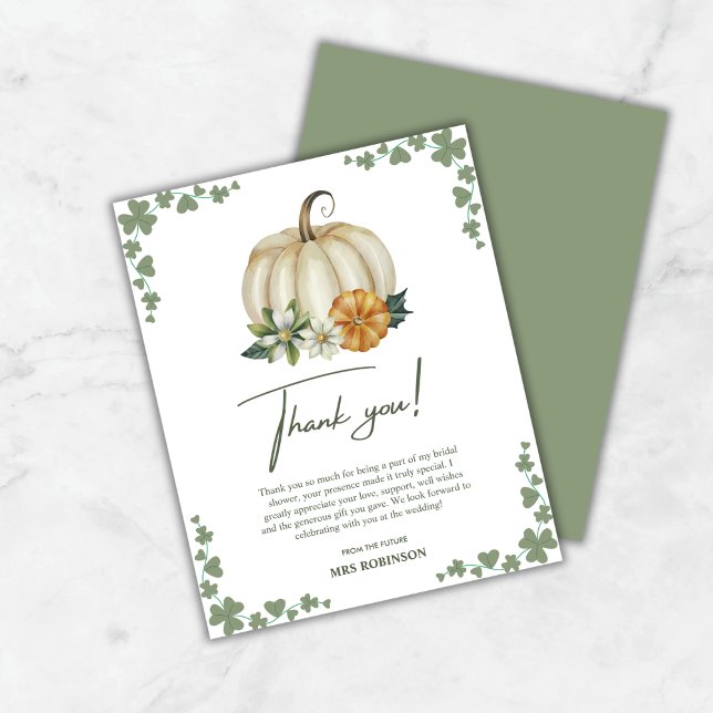Fall i Kärlek Pumpkin Möhippa Tack för ditt kort (Budget Fall in Love Pumpkin Bridal Shower Thank You Card  )