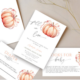 Fall i Kärlek Pumpkin rosa bow Shower Inbjudningar