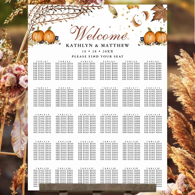 Fall i Kärlek Pumpkin Rustic Fall Wedding 30 Bord Poster (Skapare uppladdad)