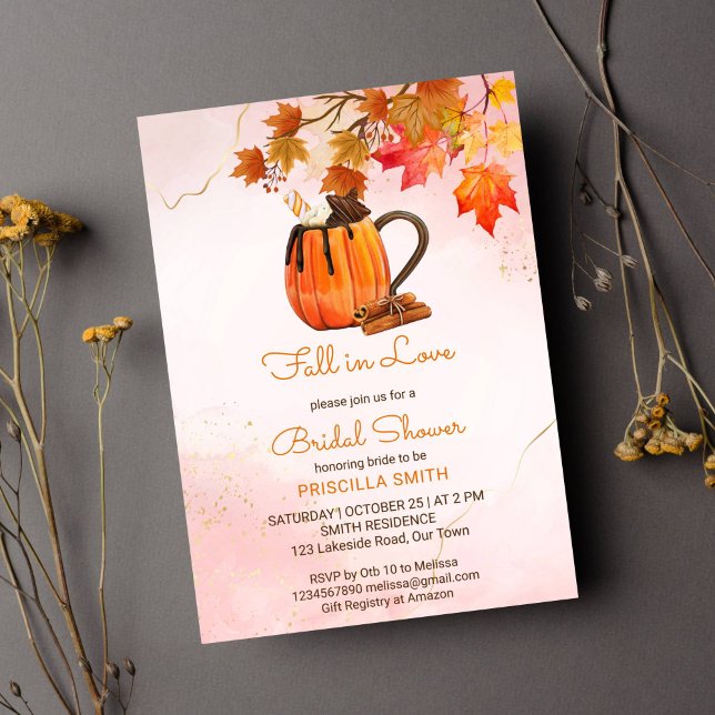 Fall i kärlek pumpkindlampa möhippa hösten inbjudningar (Fall in love autumn themed bridal shower template invitation instant download pumpkin tea maple)