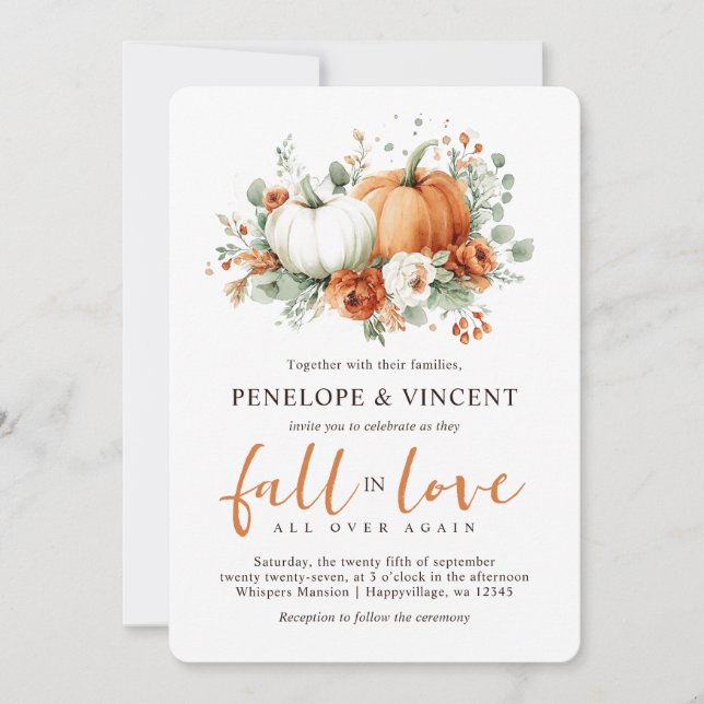 Fall i Kärlek Pumpkins bröllopsinbjudan Inbjudningar (Framsida)